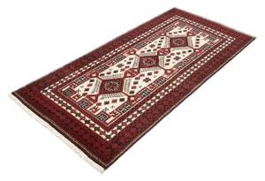 Tappeto Baluch Stilizzato Rosso Scuro Avorio 95x197 Cm