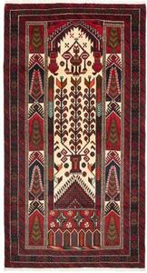 Tappeto Baluch Stilizzato Rosso Scuro Avorio 108x208 Cm