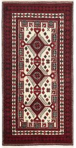 Tappeto Baluch Stilizzato Rosso Scuro Avorio 95x197 Cm