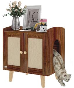 PawHut Mobile Lettiera per Gatti con Porte e Tappetini in Sisal, 55x43x59,6 cm, Marrone | Aosom Italy