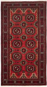 Tappeto Baluch Geometrico Rosso Nero 103x194 Cm