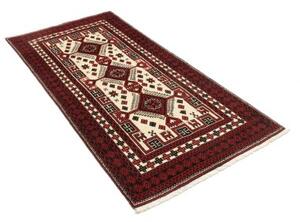 Tappeto Baluch Stilizzato Rosso Scuro Avorio 95x197 Cm