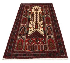 Tappeto Baluch Stilizzato Rosso Scuro Avorio 108x208 Cm