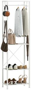 HOMCOM Appendiabiti con Scarpiera a 2 Livelli, Barra Appendi Abiti, 4 Ganci, Mensola Superiore, 52x30x180 cm, Bianco | Aosom Italy