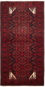 Tappeto Baluch Stilizzato Rosso Scuro Nero 97x192 Cm