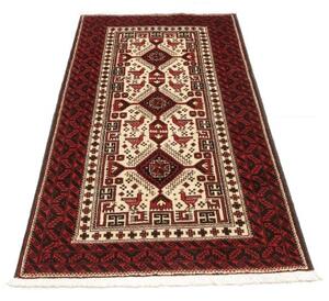 Tappeto Baluch Geometrico Rosso Scuro Avorio 100x187 Cm