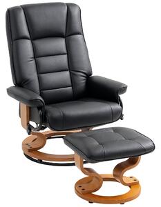 HOMCOM Poltrona relax reclinabile con poggiapiedi, girevole, struttura in legno, rivestimento sintetico nero | Aosom Italy