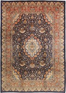 Tappeto Kashamr Zirkhaki Medaglione Floreale Blu Notte Mattone 248x346 Cm