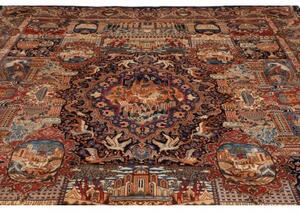 Tappeto Kashamr Zirkhaki Figurativo Blu Scuro Rosso Mattone 294x385 Cm
