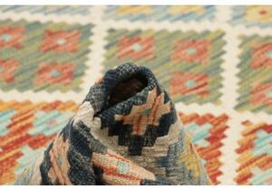 Tappeto Kilim Geometrico Arancione Ruggine Azzurro 153x192 Cm