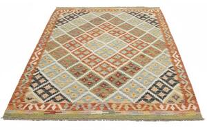 Tappeto Kilim Geometrico Arancione Ruggine Azzurro 153x192 Cm