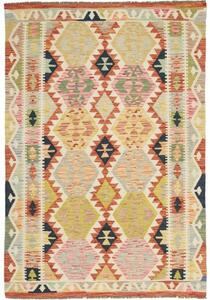 Tappeto Kilim Geometrico Beige Rosso 124x181 Cm