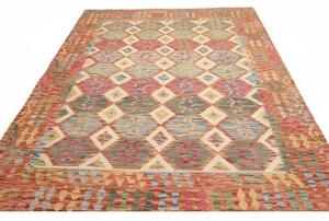 Tappeto Kilim Geometrico Rosso Mattone Beige 211x297 Cm