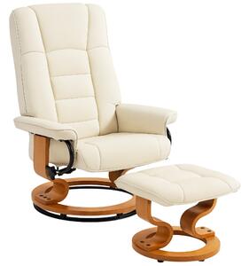 HOMCOM Poltrona relax reclinabile con poggiapiedi, girevole, telaio in legno, rivestimento sintetico crema | Aosom Italy