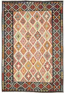Tappeto Kilim Geometrico Rosso Nero 203x298 Cm