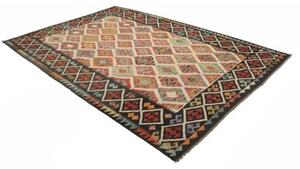 Tappeto Kilim Geometrico Rosso Nero 203x298 Cm