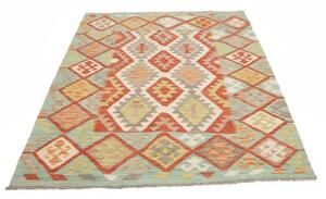 Tappeto Kilim Geometrico Verde Acqua Mattone 151x195 Cm