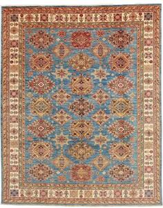 Tappeto Kazak Fine Geometrico Blu Rosso Mattone 246x303 Cm