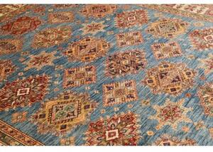 Tappeto Kazak Fine Geometrico Blu Rosso Mattone 246x303 Cm