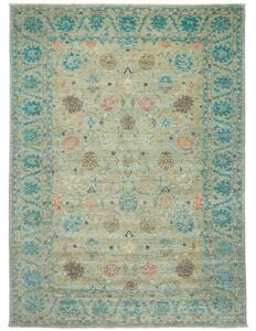 Tappeto Zigler Fine Floreale Verde Salvia Azzurro Petrolio 246x339 Cm