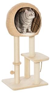 PawHut Albero Tiragraffi per Gatti fino a 5kg con Cuccia e Rivestimento in Peluche 48x40x100cm Beige