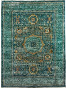 Tappeto Kairo Geometrico Verde Petrolio Ocra 148x202 Cm