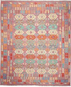 Tappeto Kilim Geometrico Rosso Malva Azzurro 247x293 Cm