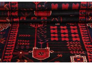 Tappeto Hamadan Geometrico Blu Scuro Rosso Corsia 110x410 Cm