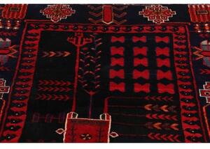 Tappeto Hamadan Geometrico Blu Scuro Rosso Corsia 110x410 Cm