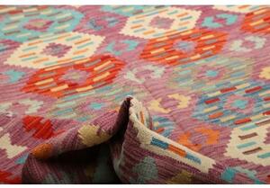 Tappeto Kilim Geometrico Rosso Malva Azzurro 247x293 Cm