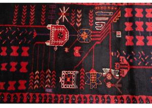 Tappeto Hamadan Geometrico Blu Scuro Rosso Corsia 110x410 Cm