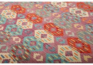 Tappeto Kilim Geometrico Rosso Malva Azzurro 247x293 Cm