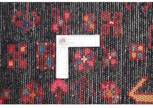 Tappeto Hamadan Stilizzato Blu Scuro Rosso Corallo Corsia 122x443 Cm