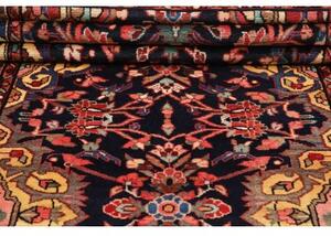 Tappeto Hamadan Stilizzato Blu Scuro Rosso Corallo Corsia 122x443 Cm