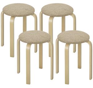 HOMCOM Set 4 Sgabelli Impilabili e Imbottiti con Rivestimento in Tessuto e Gambe in Legno, Cachi | Aosom Italy