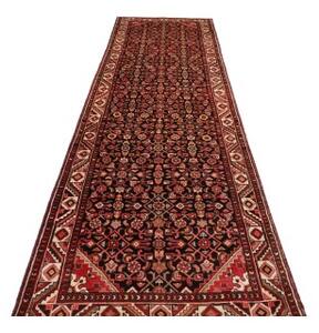 Tappeto Hosseinabad Stilizzato Rosso Scuro Avorio Corsia 108x405 Cm