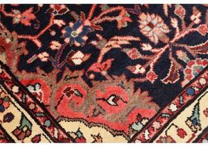 Tappeto Hamadan Stilizzato Blu Scuro Rosso Corallo Corsia 122x443 Cm