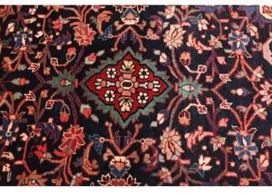 Tappeto Hamadan Stilizzato Blu Scuro Rosso Corallo Corsia 122x443 Cm