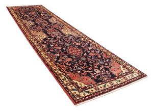 Tappeto Hamadan Stilizzato Blu Scuro Rosso Corallo Corsia 122x443 Cm