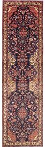 Tappeto Hamadan Stilizzato Blu Scuro Rosso Corallo Corsia 122x443 Cm