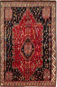 Tappeto Shiraz Stilizzato Rosso Nero 170x258 Cm