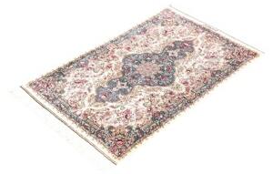 Tappeto Ghom Seta Medaglione Floreale Avorio Blu 59x90 Cm