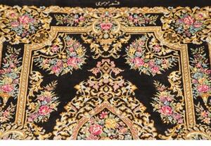Tappeto Ghom Seta Medaglione Floreale Nero Oro 61x90 Cm
