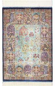 Tappeto Ghom Seta Floreale Azzurro Blu Notte 60x91 Cm