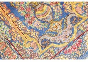Tappeto Ghom Seta Stilizzato Blu Oro 59x90 Cm