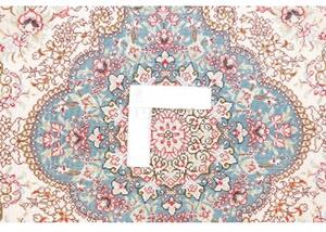 Tappeto Ghom Seta Medaglione Floreale Avorio Blu 59x90 Cm