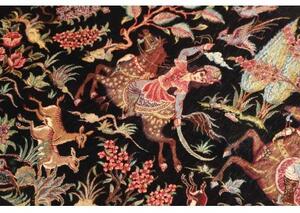 Tappeto Ghom Seta Figurativo Nero Rosso 53x87 Cm