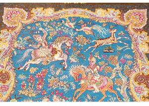 Tappeto Ghom Seta Figurativo Azzurro Marrone 58x90 Cm