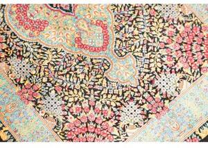 Tappeto Ghom Seta Medaglione Floreale Nero Turchese 60x91 Cm