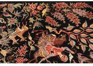 Tappeto Ghom Seta Figurativo Nero Rosso 53x87 Cm